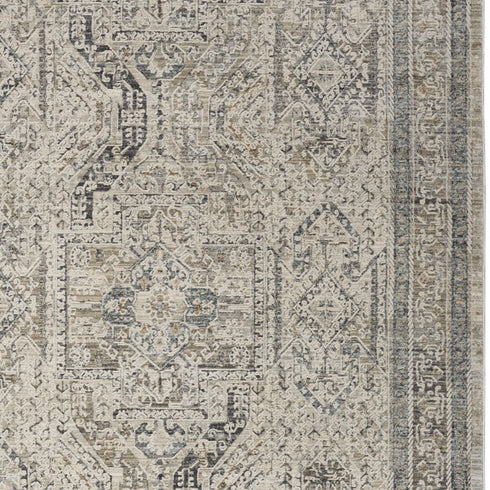 5' X 8' Ivory And Gray Medallion Distressed Area Rug With Fringe