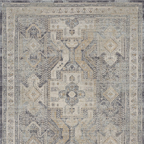 8' X 10' Ivory And Charcoal Medallion Distressed Area Rug With Fringe