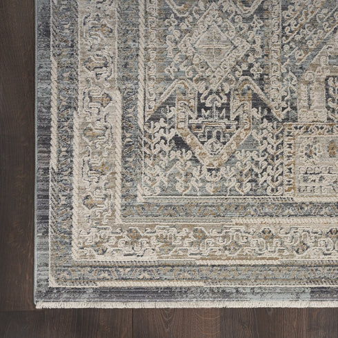 8' X 10' Ivory And Charcoal Medallion Distressed Area Rug With Fringe