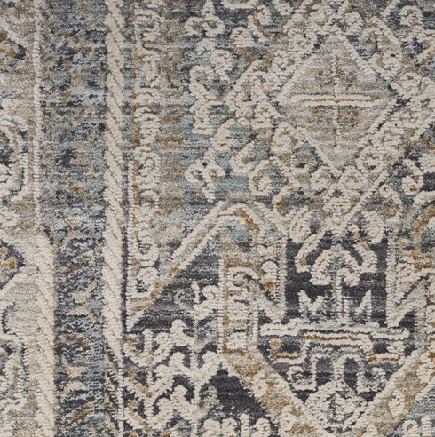 8' X 10' Ivory And Charcoal Medallion Distressed Area Rug With Fringe