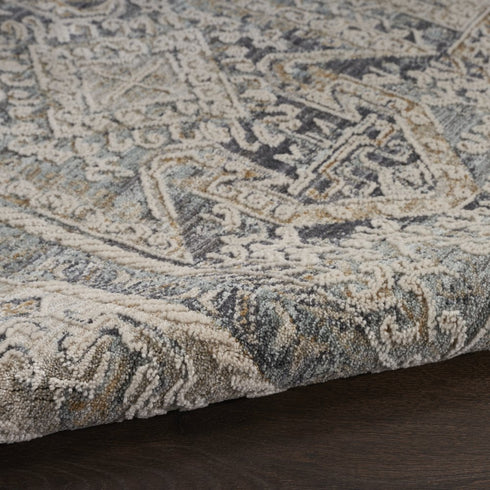 8' X 10' Ivory And Charcoal Medallion Distressed Area Rug With Fringe