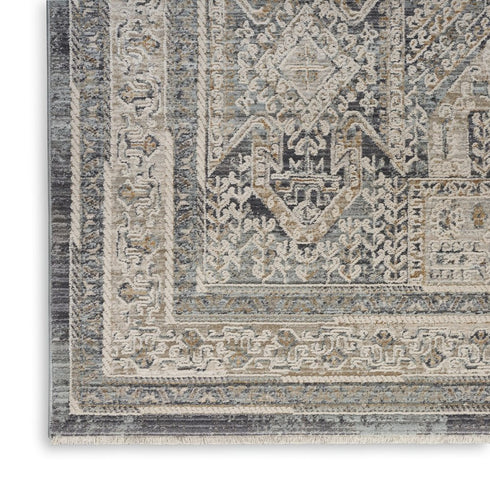 8' X 10' Ivory And Charcoal Medallion Distressed Area Rug With Fringe
