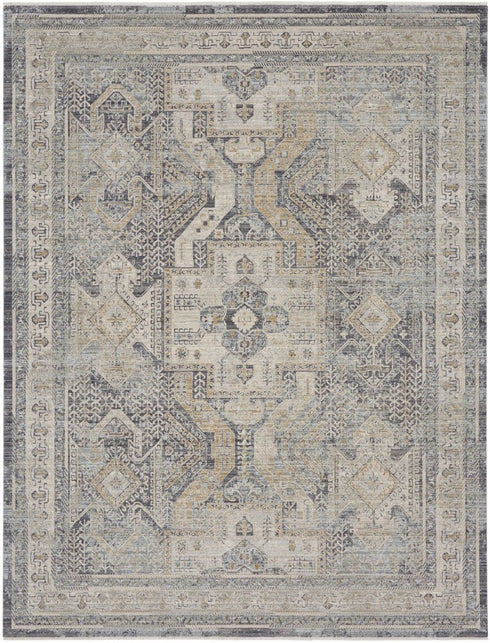 8' X 10' Ivory And Charcoal Medallion Distressed Area Rug With Fringe