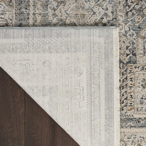 8' X 10' Ivory And Charcoal Medallion Distressed Area Rug With Fringe