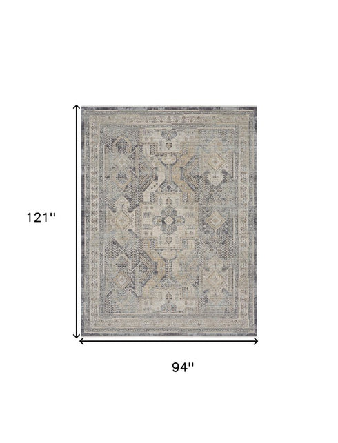 8' X 10' Ivory And Charcoal Medallion Distressed Area Rug With Fringe