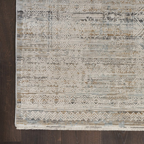 8' X 10' Ivory Brown And Gray Geometric Distressed Area Rug With Fringe