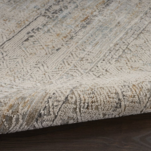8' X 10' Ivory Brown And Gray Geometric Distressed Area Rug With Fringe