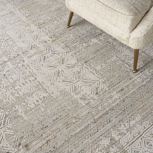 8' X 10' Ivory Brown And Gray Geometric Distressed Area Rug With Fringe