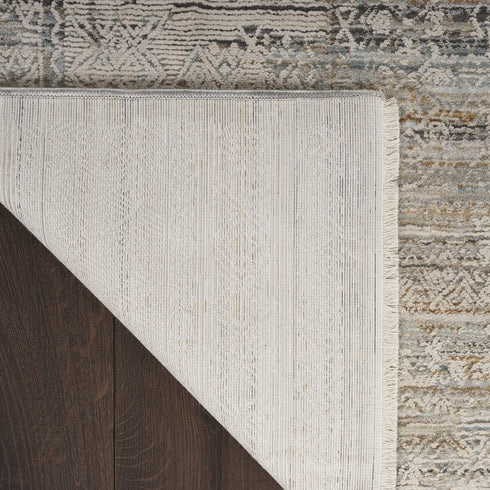 8' X 10' Ivory Brown And Gray Geometric Distressed Area Rug With Fringe