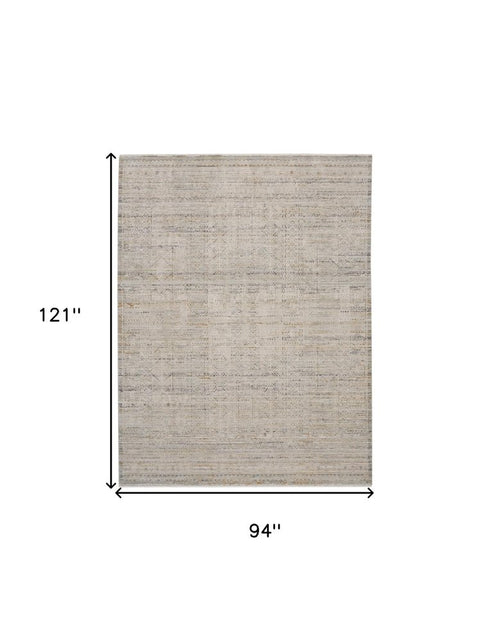 8' X 10' Ivory Brown And Gray Geometric Distressed Area Rug With Fringe
