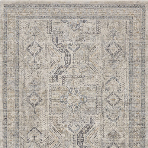 8' X 10' Ivory And Gray Oriental Distressed Area Rug With Fringe