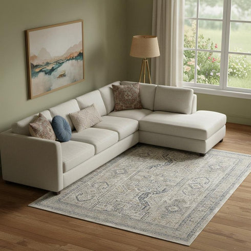 8' X 10' Ivory And Gray Oriental Distressed Area Rug With Fringe