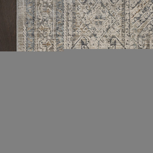 8' X 10' Ivory And Gray Oriental Distressed Area Rug With Fringe