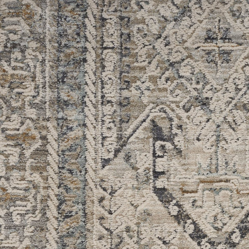 8' X 10' Ivory And Gray Oriental Distressed Area Rug With Fringe