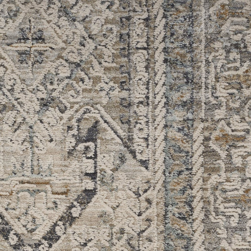 8' X 10' Ivory And Gray Oriental Distressed Area Rug With Fringe