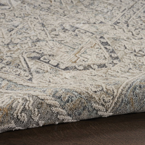 8' X 10' Ivory And Gray Oriental Distressed Area Rug With Fringe