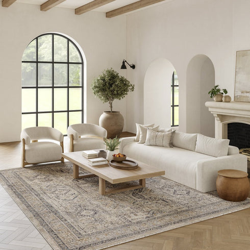 8' X 10' Ivory And Gray Oriental Distressed Area Rug With Fringe