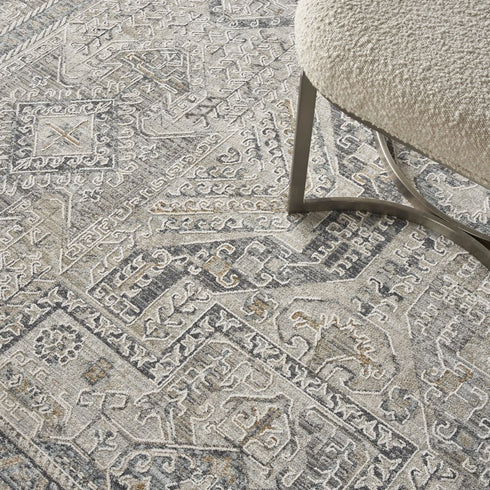 8' X 10' Ivory And Gray Oriental Distressed Area Rug With Fringe