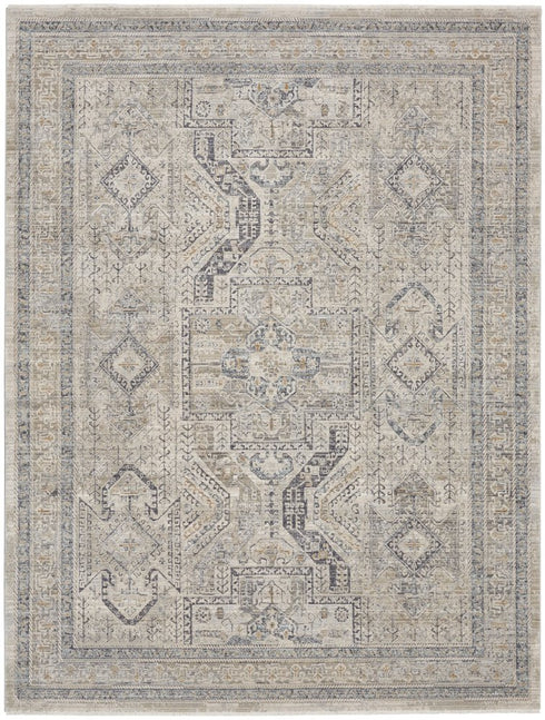 8' X 10' Ivory And Gray Oriental Distressed Area Rug With Fringe