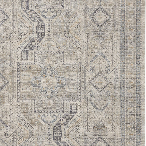 8' X 10' Ivory And Gray Oriental Distressed Area Rug With Fringe