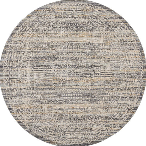 8' Ivory And Slate Gray Oriental Distressed Round Rug With Fringe