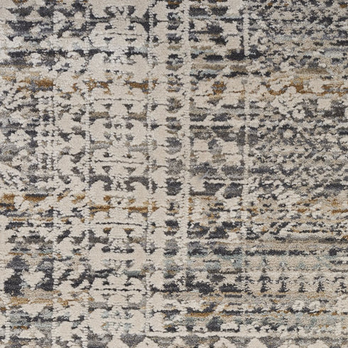 8' Ivory And Slate Gray Oriental Distressed Round Rug With Fringe