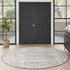 8' Ivory And Slate Gray Oriental Distressed Round Rug With Fringe