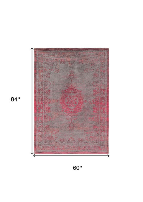 9' X 13' Gray and Pink Medallion Non Skid Area Rug