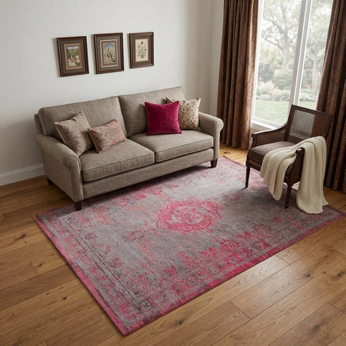 9' X 13' Gray and Pink Medallion Non Skid Area Rug