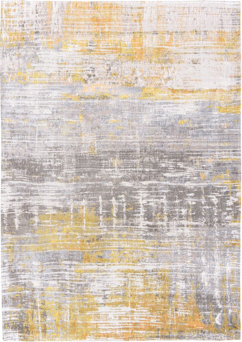 8' Gray and Yellow Round Abstract Non Skid Area Rug