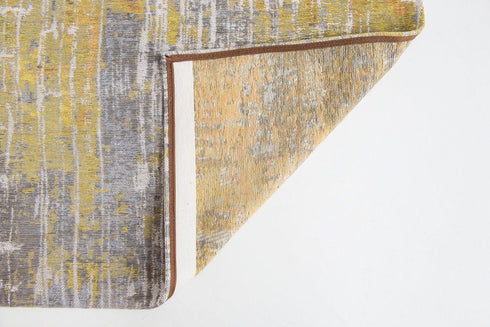 8' Gray and Yellow Round Abstract Non Skid Area Rug