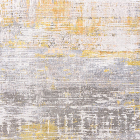 8' Gray and Yellow Round Abstract Non Skid Area Rug