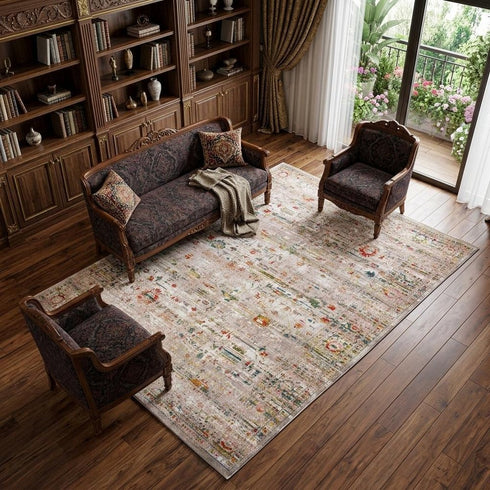7' X 9' White Oriental Non Skid Area Rug
