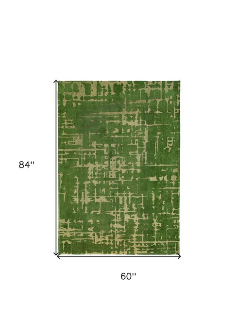 8' X 11' Green Abstract Non Skid Area Rug