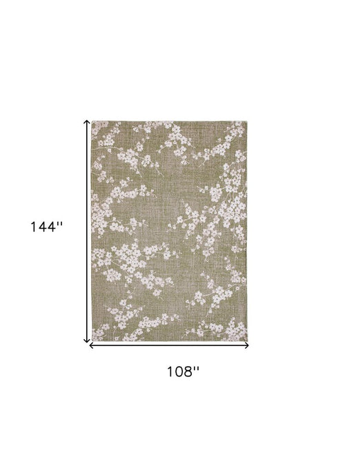 9' X 13' Green And White Oriental Washable Area Rug