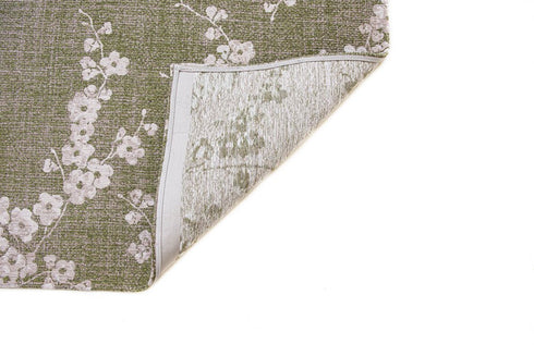 8' Green And White Oriental Washable Round Rug