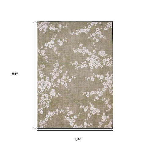 8' Green And White Oriental Washable Round Rug