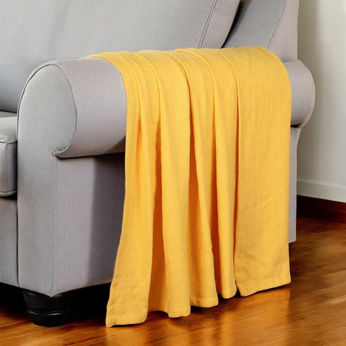 King Gold Cotton Basketweave Geometric Blanket
