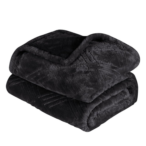 King Black Geometric Flannel Woven Plush Blanket