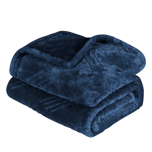 King Navy Blue Geometric Flannel Woven Plush Blanket