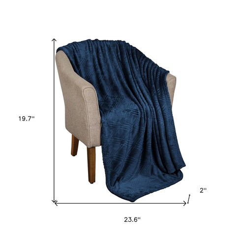 King Navy Blue Geometric Flannel Woven Plush Blanket