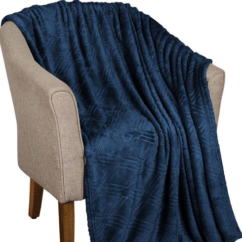 King Navy Blue Geometric Flannel Woven Plush Blanket
