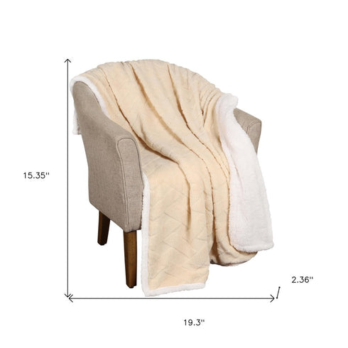 Queen Cream Geometric Fleece Woven Plush Blanket