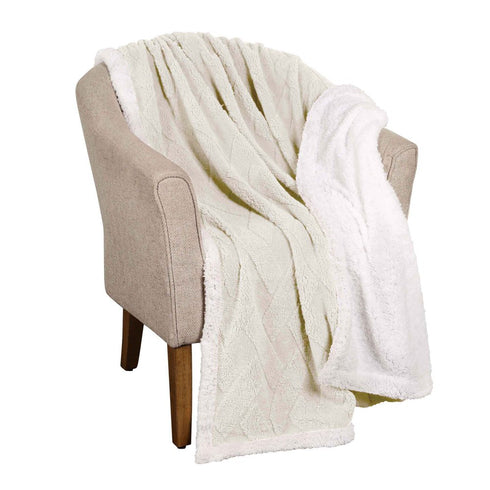 Queen Ivory Geometric Fleece Woven Plush Blanket
