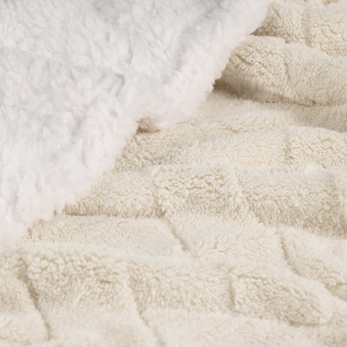Queen Ivory Geometric Fleece Woven Plush Blanket