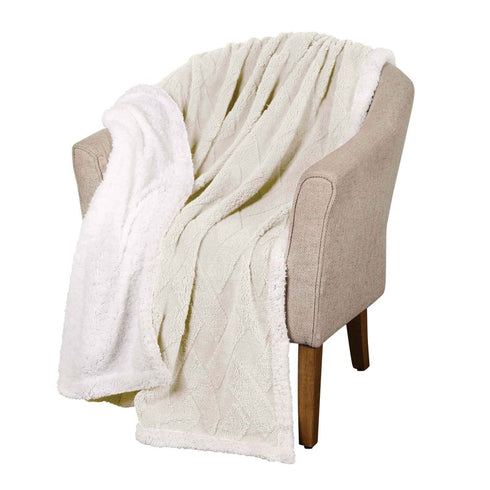 Queen Ivory Geometric Fleece Woven Plush Blanket