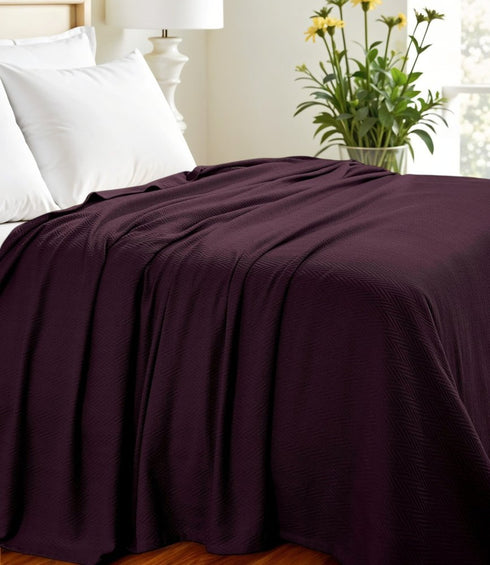 Queen Plum Cotton Woven Chevron Blanket
