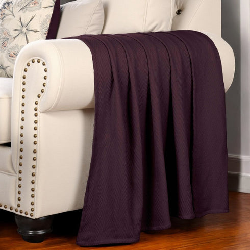 Queen Plum Cotton Woven Chevron Blanket