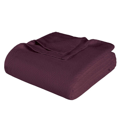 Queen Plum Cotton Woven Chevron Blanket
