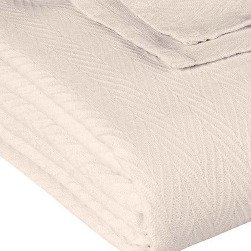 King Ivory Cotton Woven Chevron Blanket